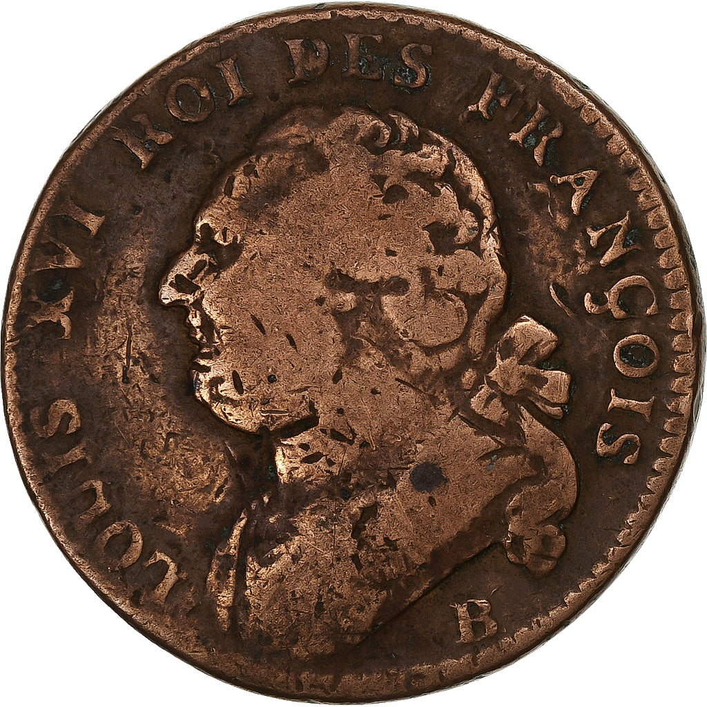 França, 12 deniers françois, 1792 / AN 4, Rouen, Cobre, VF(30-35)