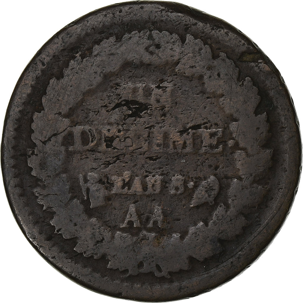 Francja, Decime, Dupré, AN 8, Metz, Miedź, VF(20-25)