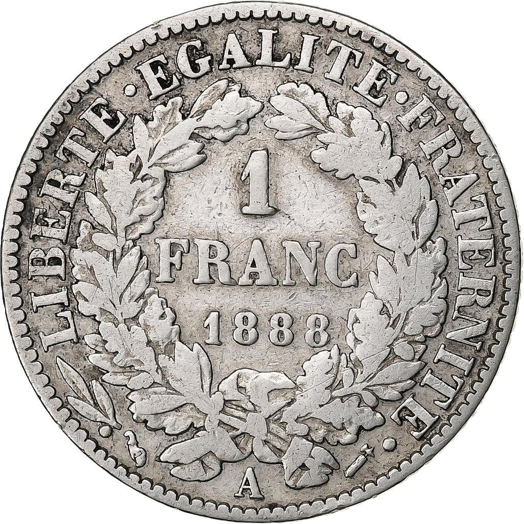 France, Franc, Cérès, 1888, Paris, Argent, TB