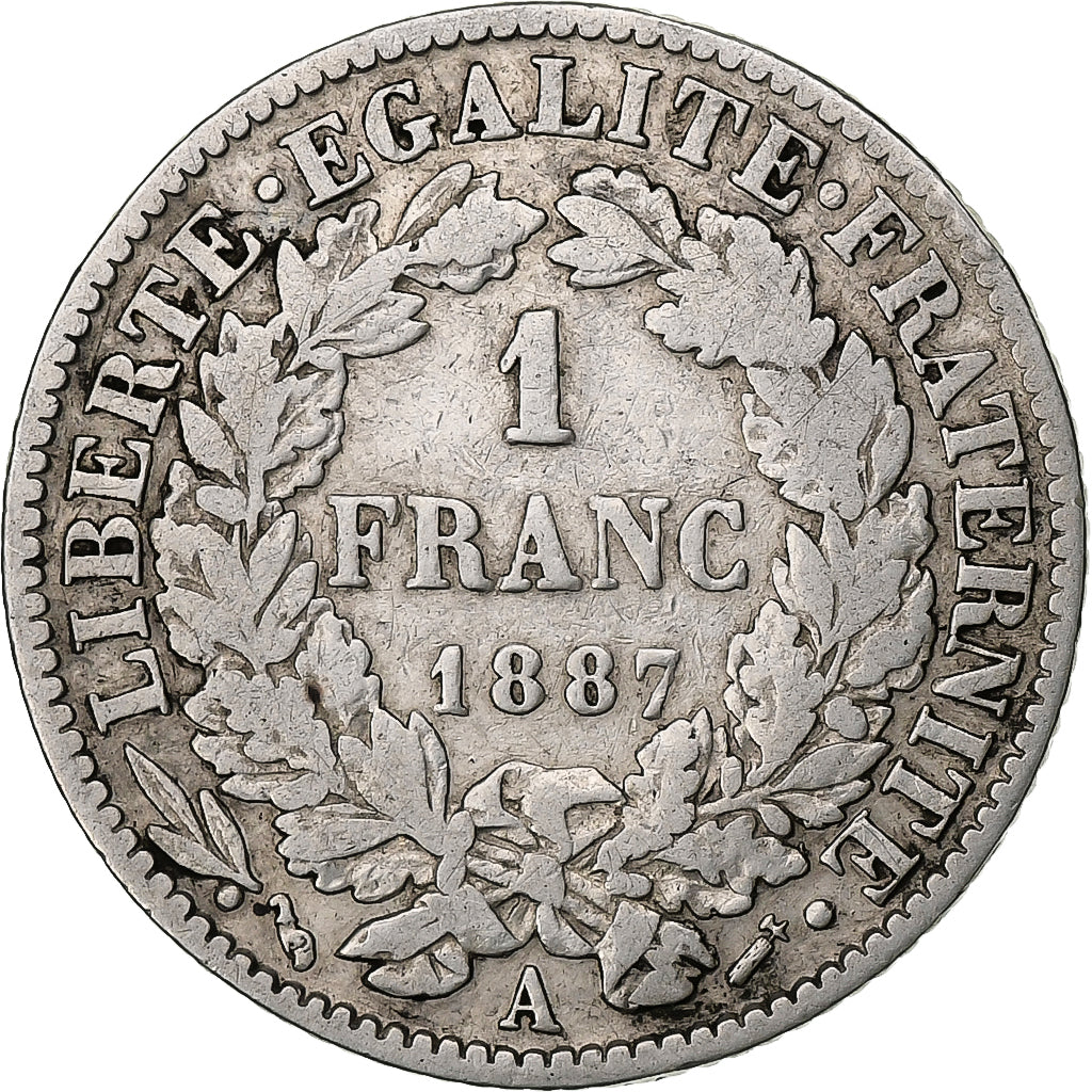 France, Franc, Cérès, 1887, Paris, Silver, VF(20-25)
