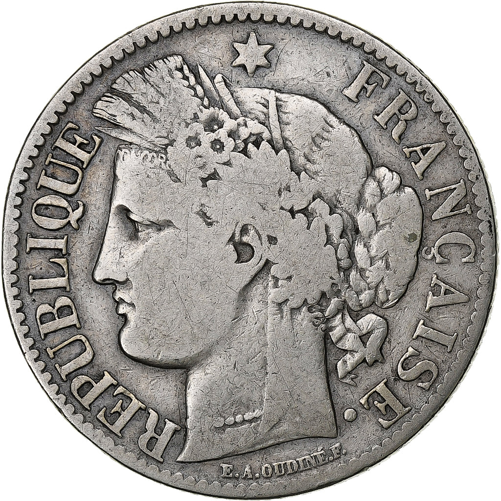 France, 2 Francs, Cérès, 1872, Bordeaux, Silver, VF(20-25)