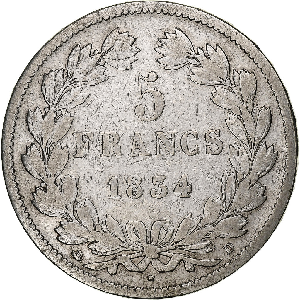 France, Louis-Philippe, 5 Francs, 1834, Lyon, Argent, TB