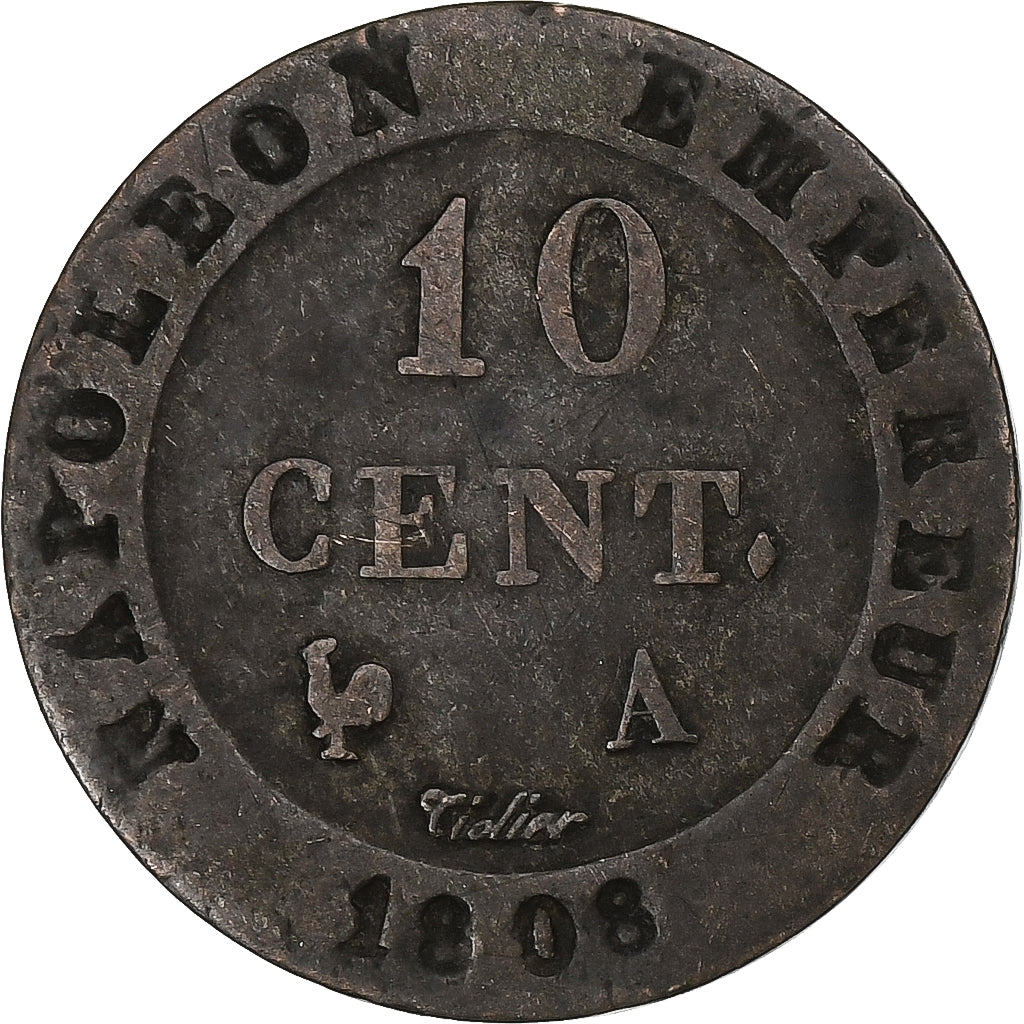 France, Napoleon I, 10 Centimes, 1808, Paris, Billon, VF(20-25)