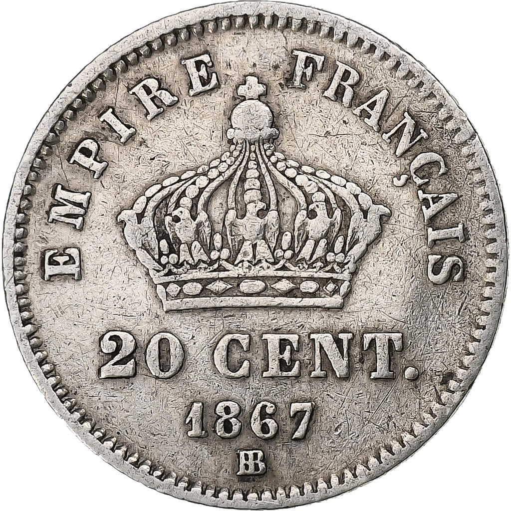 Francia, Napoleon III, 20 Centimes, 1867, Strasbourg, Argento, MB
