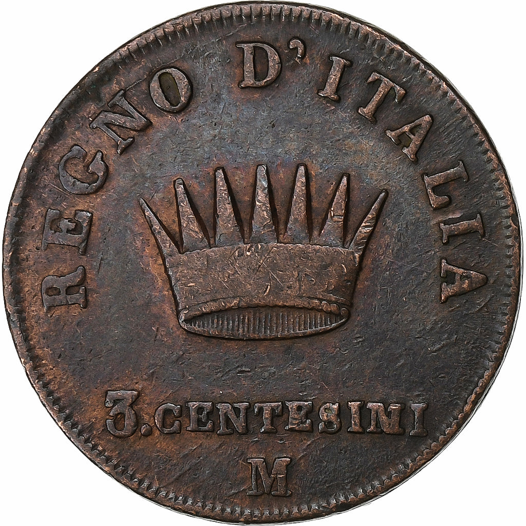 Italy, Napoleon I, 3 Centesimi, 1808, Milan, Copper, VF(20-25)