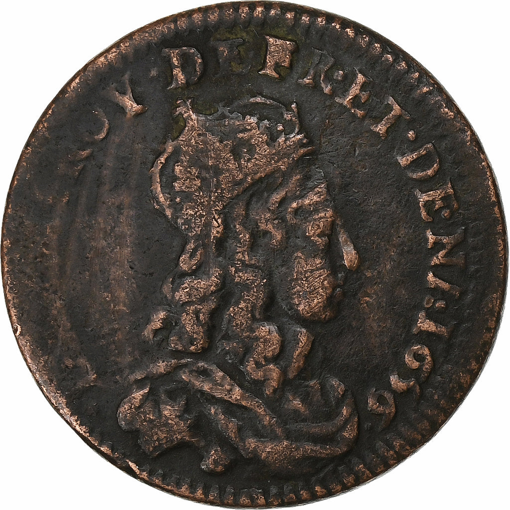 França, Louis XIV, Liard de France, 1656, Bordeaux, Cobre, VF(20-25)