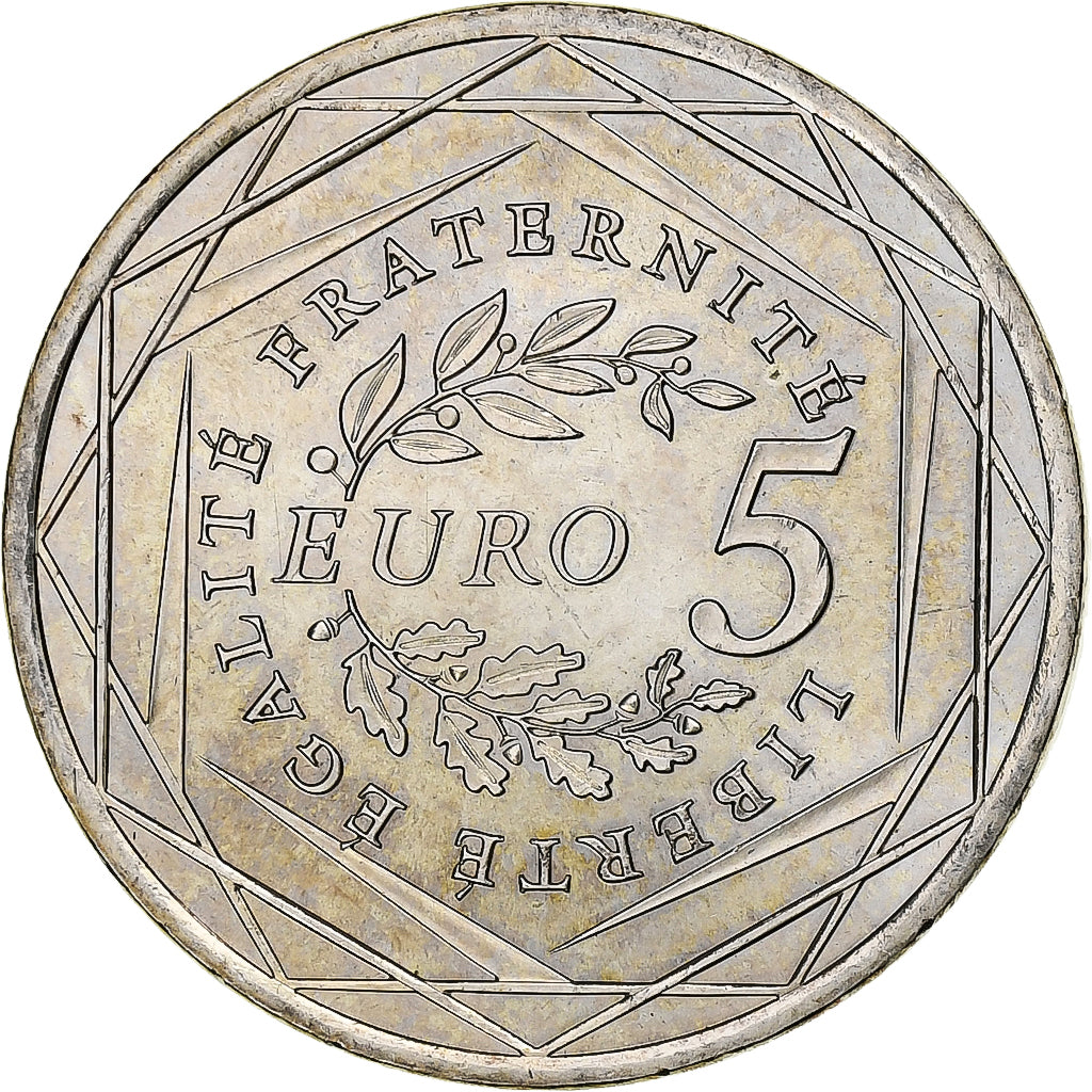 Francja, 5 Euro, Semeuse, 2008, Pessac, Srebro, MS(64)