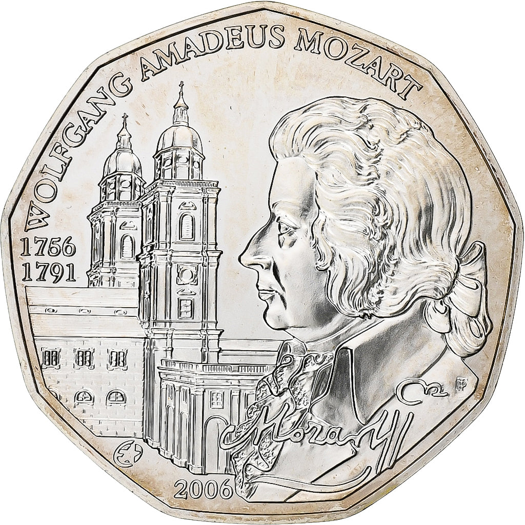 Austria, 5 Euros, Mozart, 2006, Vienna, Plata, FDC