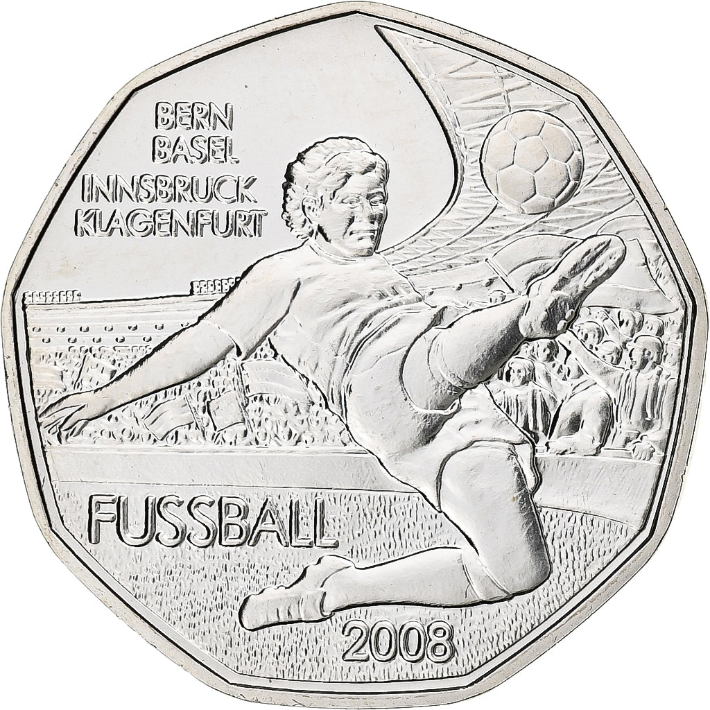 Áustria, 5 Euros, Football, 2008, Vienna, Prata, MS(65-70)