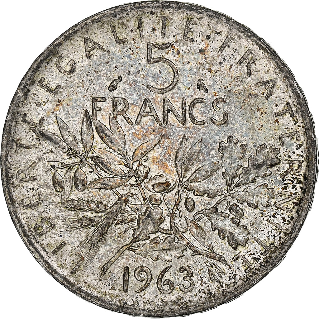 France, 5 Francs, Semeuse, 1963, Paris, Silver, VF(20-25)