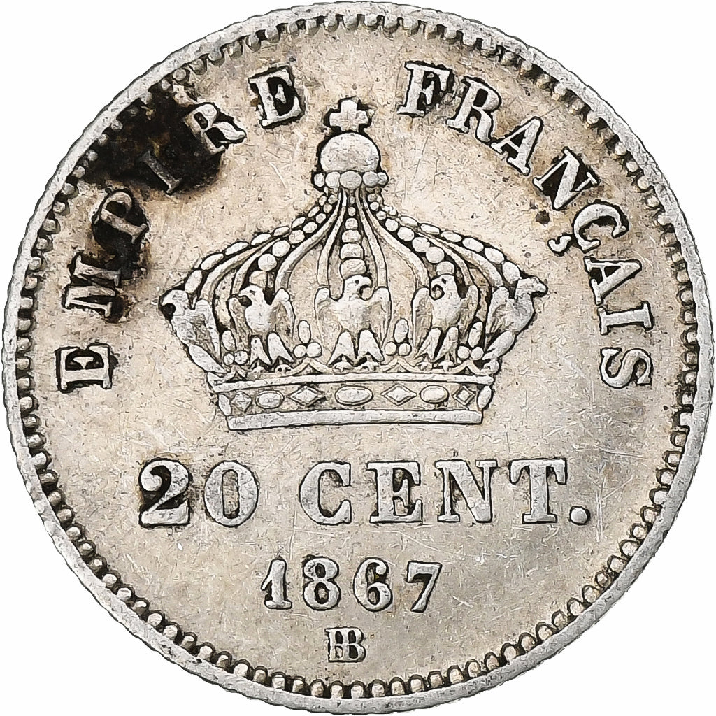 France, Napoleon III, 20 Centimes, 1867, Strasbourg, Silver, EF(40-45)