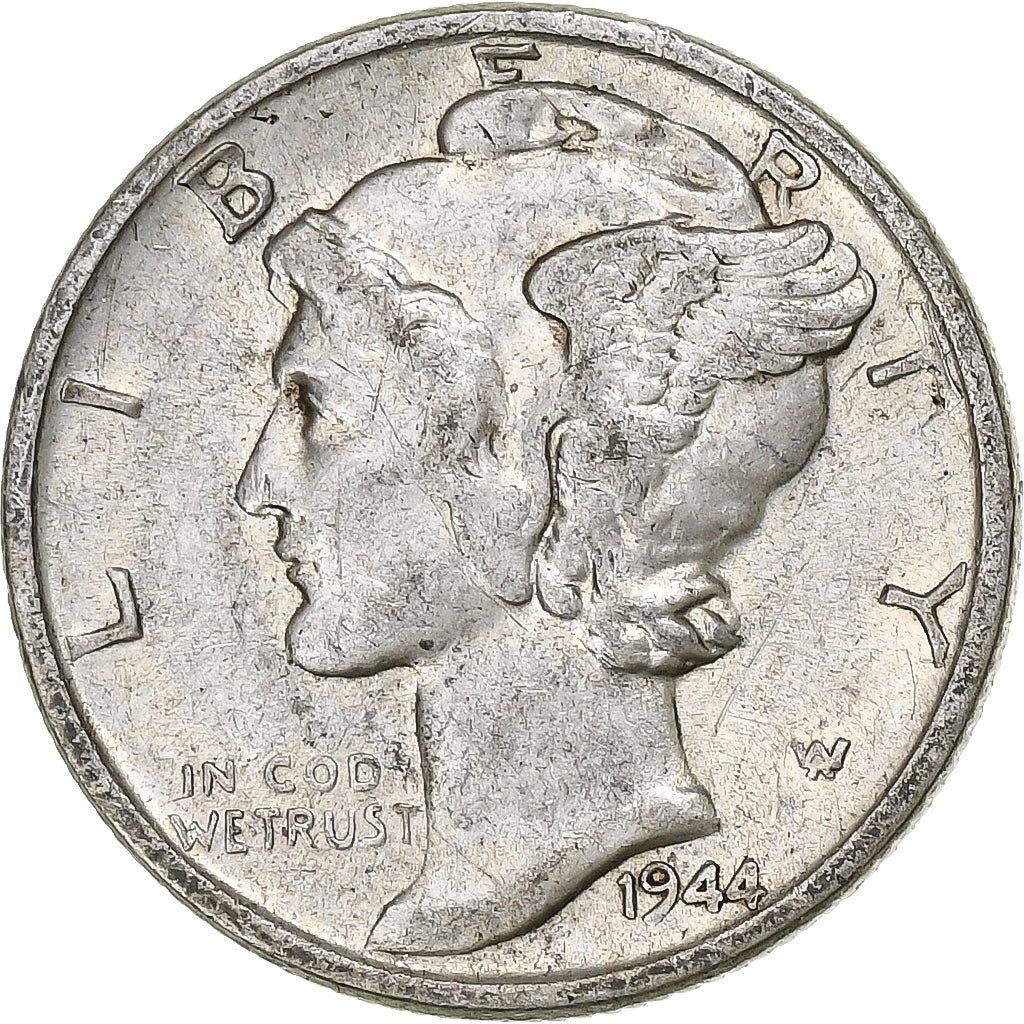 United States, Mercury Dime, Kennedy, 1944, Philadelphia, Silver, AU(50-53)