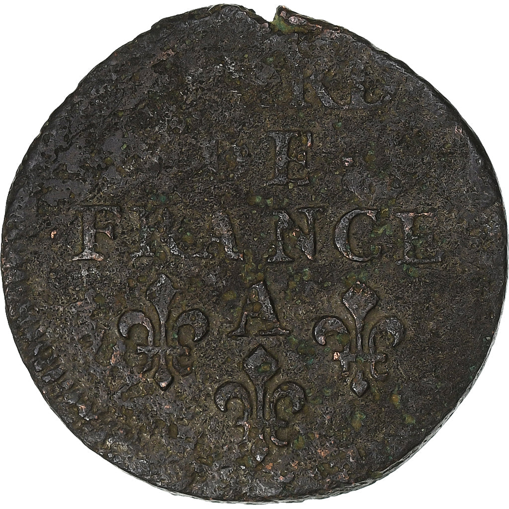 França, Louis XIV, Liard de France, 1655, Corbeil, Cobre, VF(20-25)