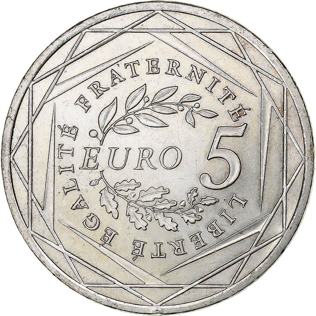 Francja, 5 Euros, Semeuse, 2008, Pessac, Srebro, MS(63)