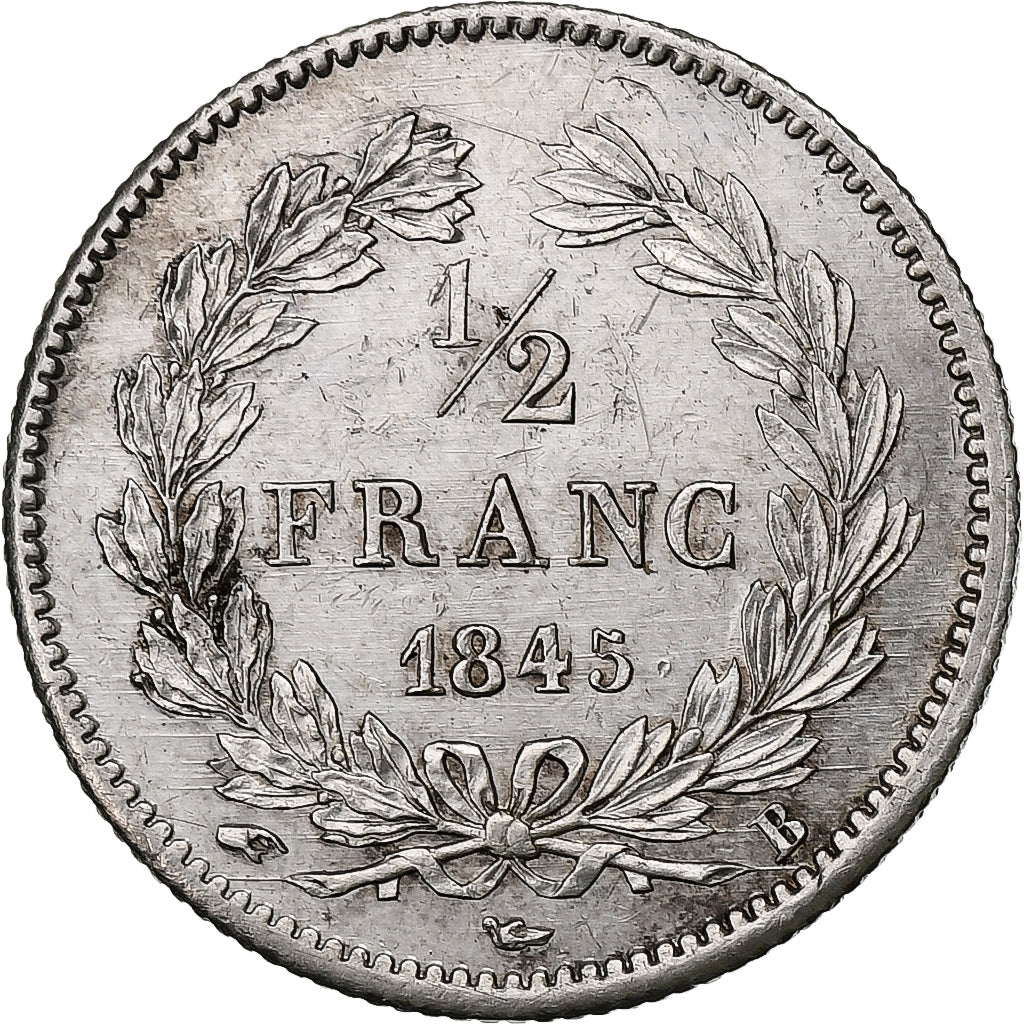 France, Louis-Philippe, 1/2 Franc, 1845, Rouen, Silver, EF(40-45), Gadoury:408