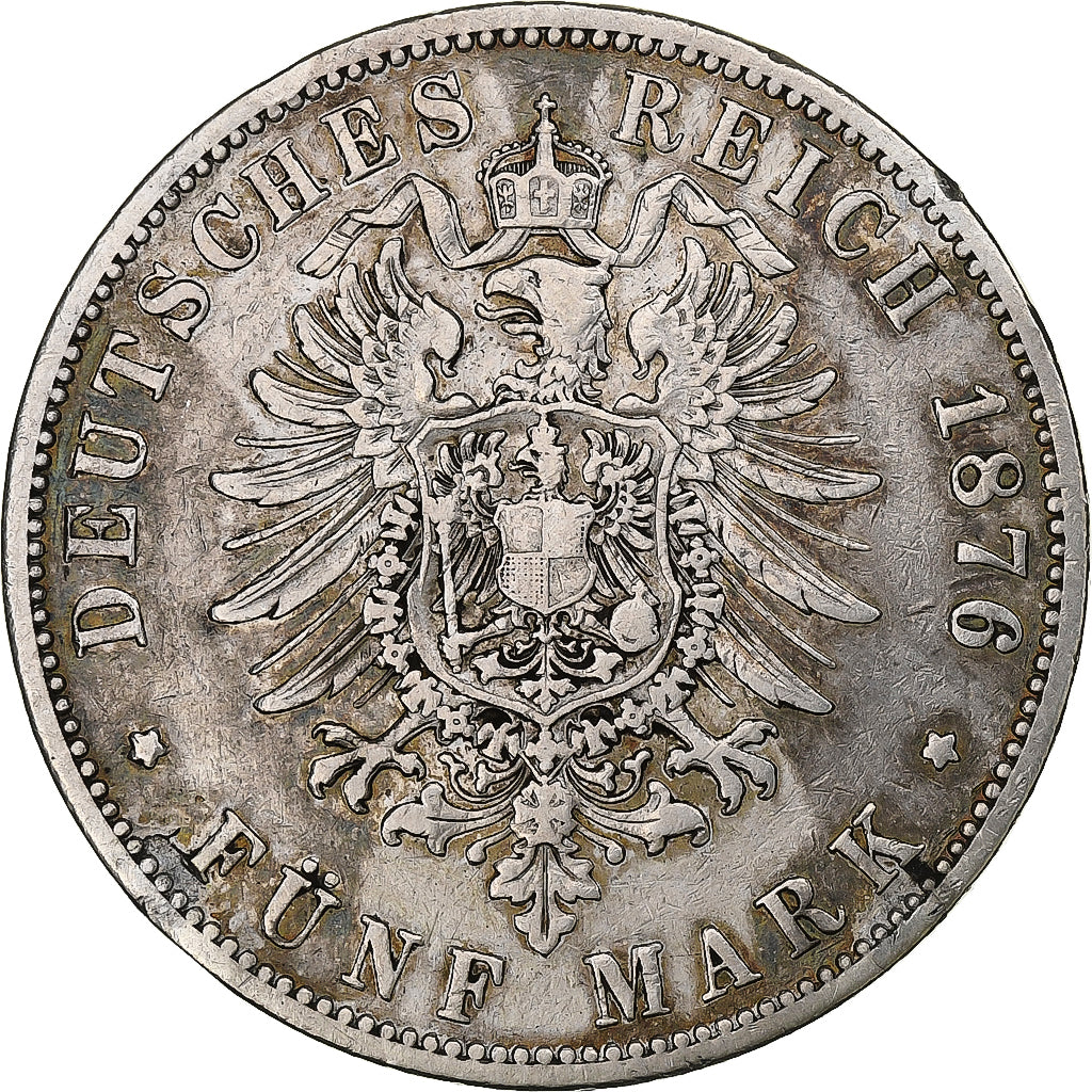 Prussia, Wilhelm I, 5 Mark, 1876, Hannover, Argento, BB