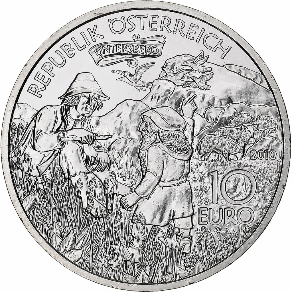 Austria, 10 Euro, Charlemagne in the Untersberg, Prueba, 2010, Vienna, Plata