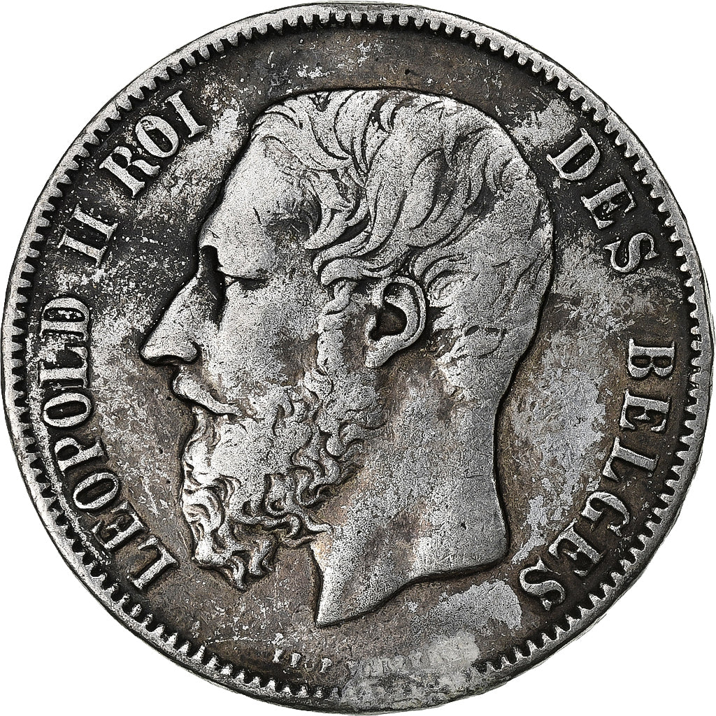 Bélgica, 5 Francs, 1873, Brussels, Plata, BC+