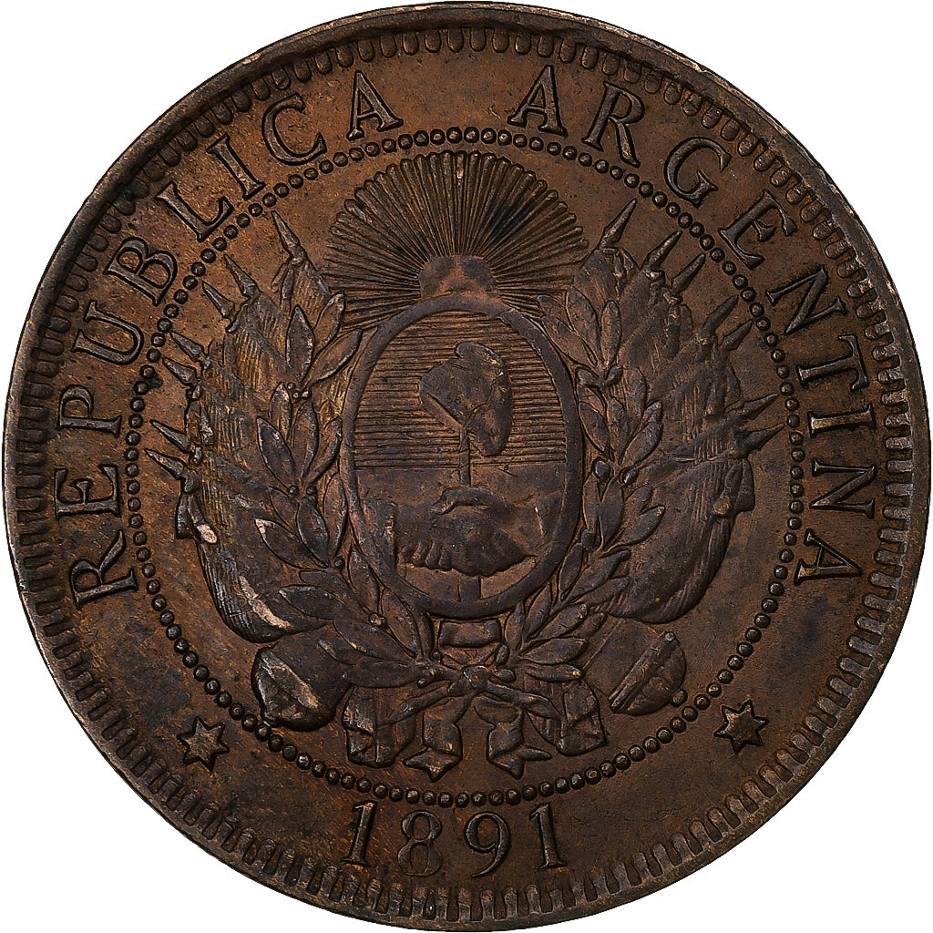Argentina, 2 Centavos, 1891, Bronce, MBC+
