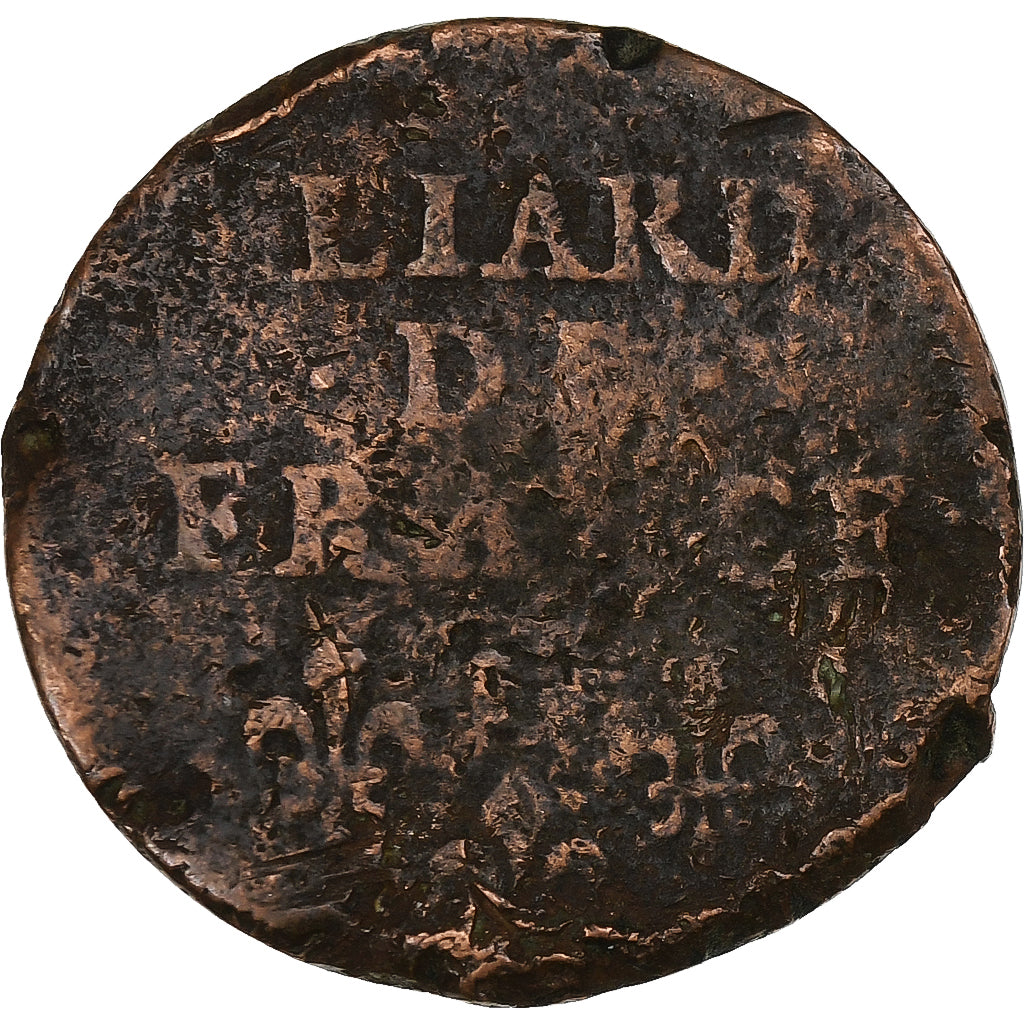 France, Louis XIV, Liard de France, 1655, Copper, F(12-15)