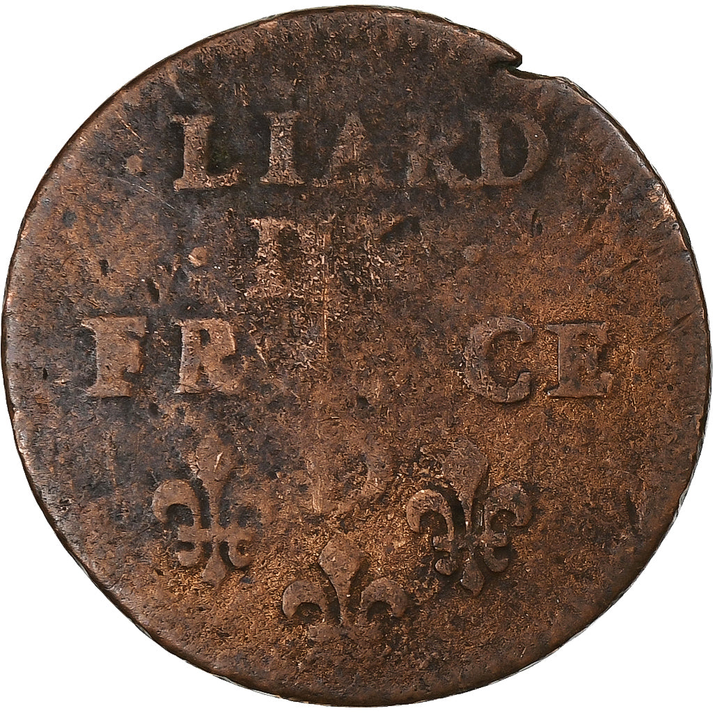 França, Louis XIV, Liard de France, 1655, Vimy, Cobre, VF(20-25)