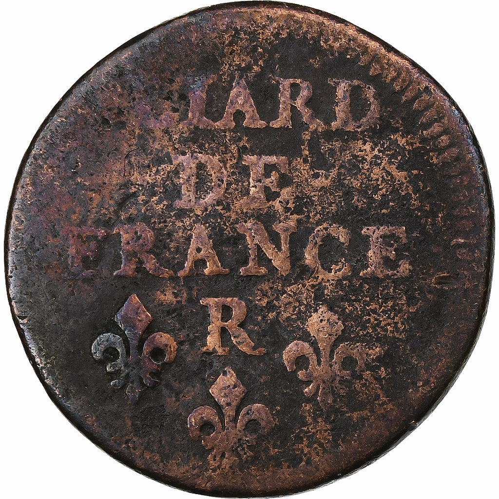 França, Louis XIV, Liard de France, 1656, Nîmes, Cobre, VF(20-25)