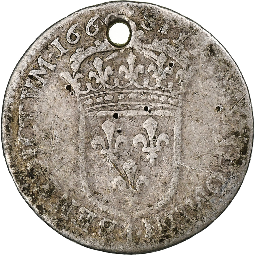 Francia, Louis XIV, 1/12 Ecu à la mèche longue, 1660-1662, Plata, BC+
