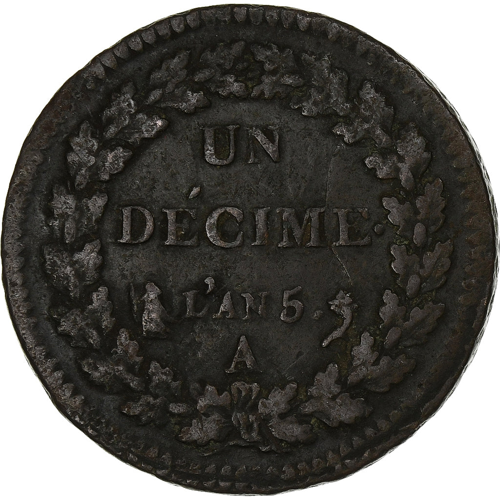 Francja, Un Décime, AN 5, Paris, Miedź, VF(20-25)
