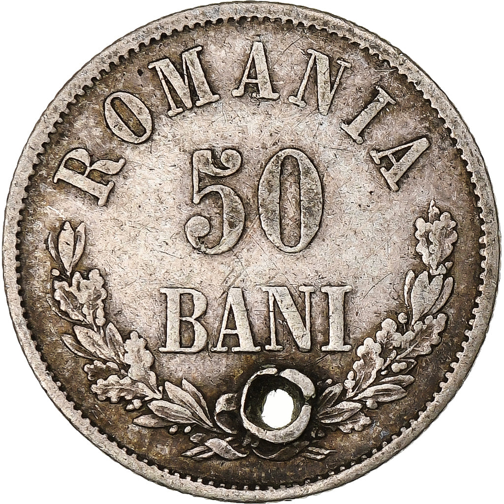 Romania, Carol I, 50 Bani, 1876, Brussels, Argento, MB