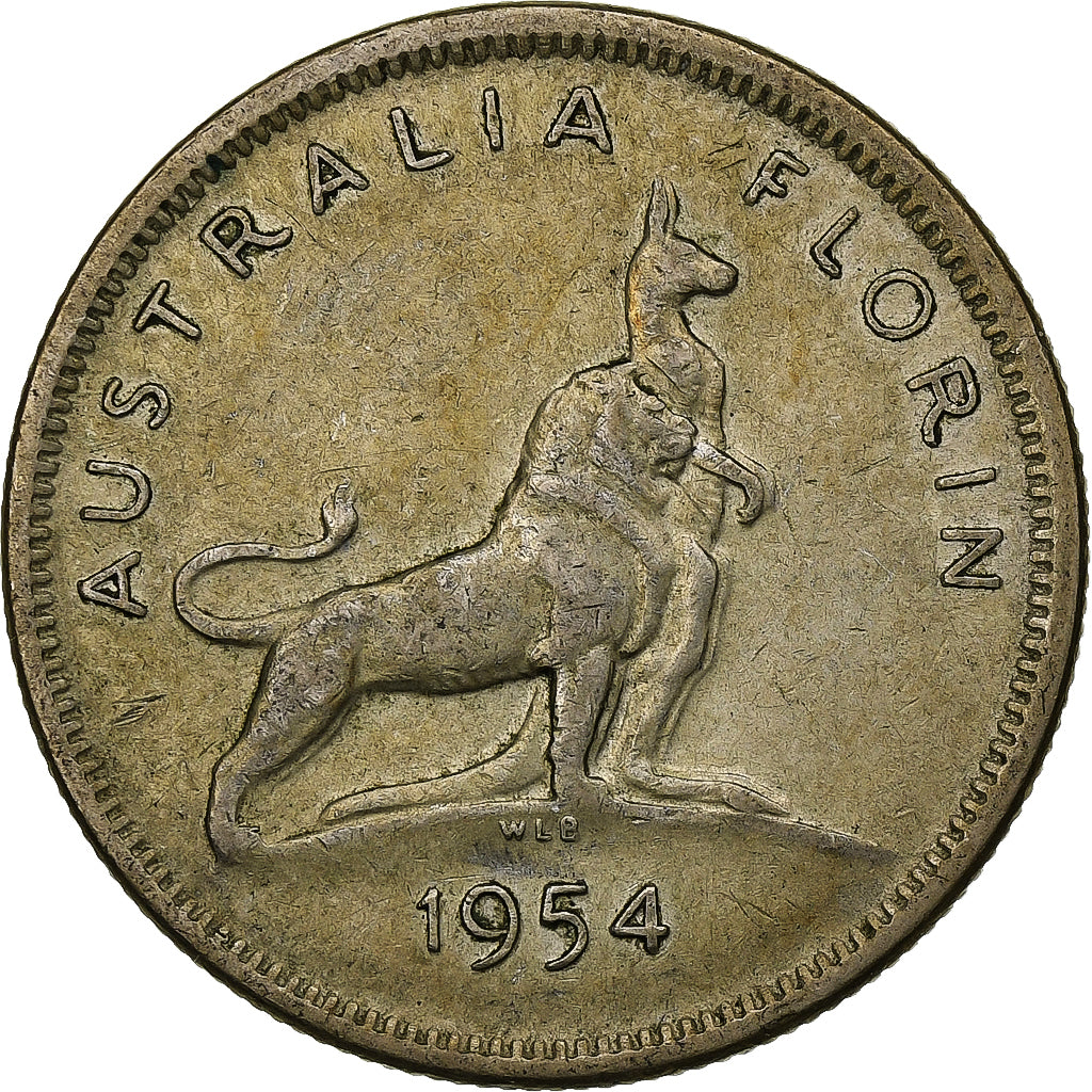 Australia, Elizabeth II, Florin, 1954, Melbourne, Silver, VF(30-35)
