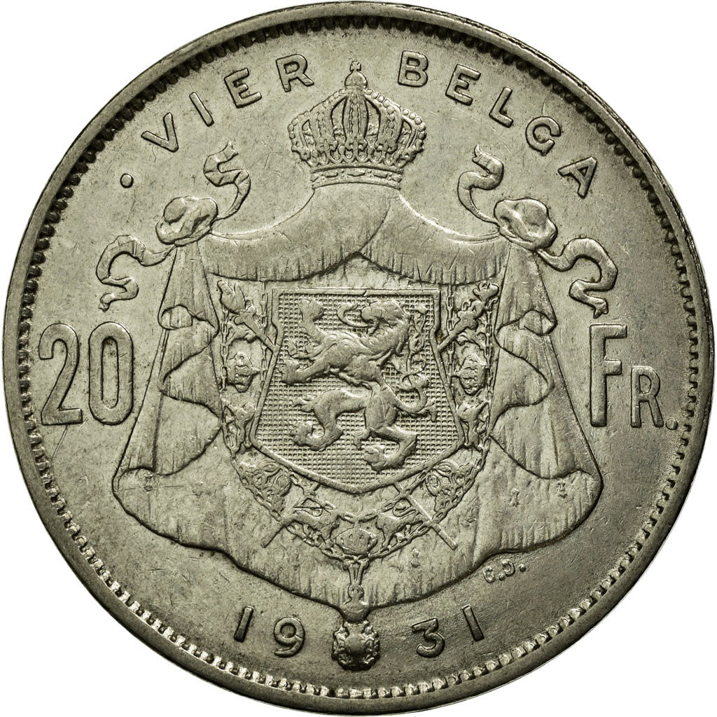 Coin, Belgium, 20 Francs, 20 Frank, 1931, EF(40-45), Nickel, KM:102