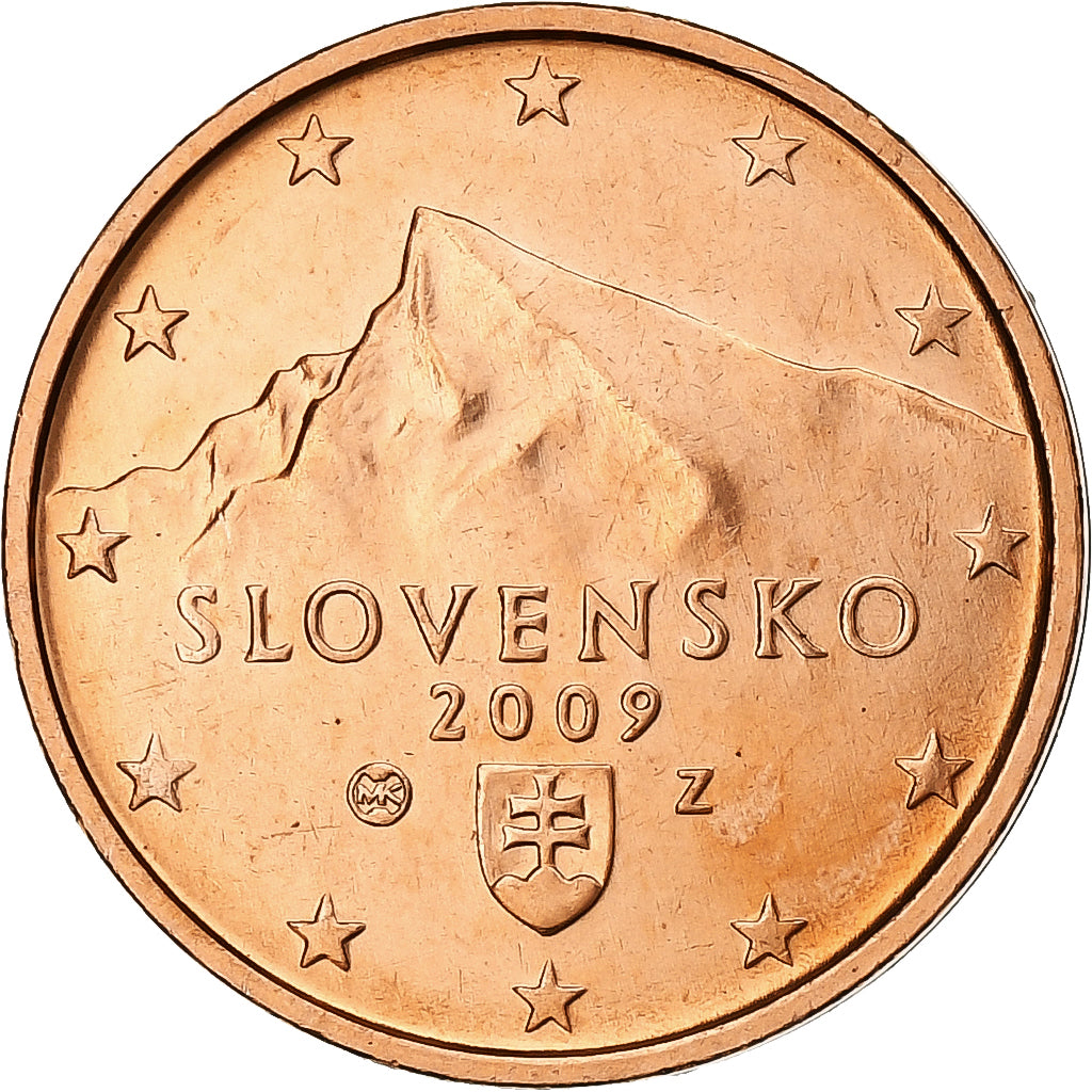 Eslováquia, 2 Centimes, 2009, Kremnica, Aço Cromado a Cobre, MS(63)