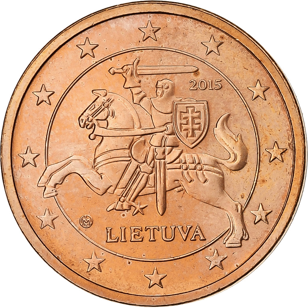 Lithuania, 2 Centimes, 2015, Vilnius, Copper Plated Steel, UNZ