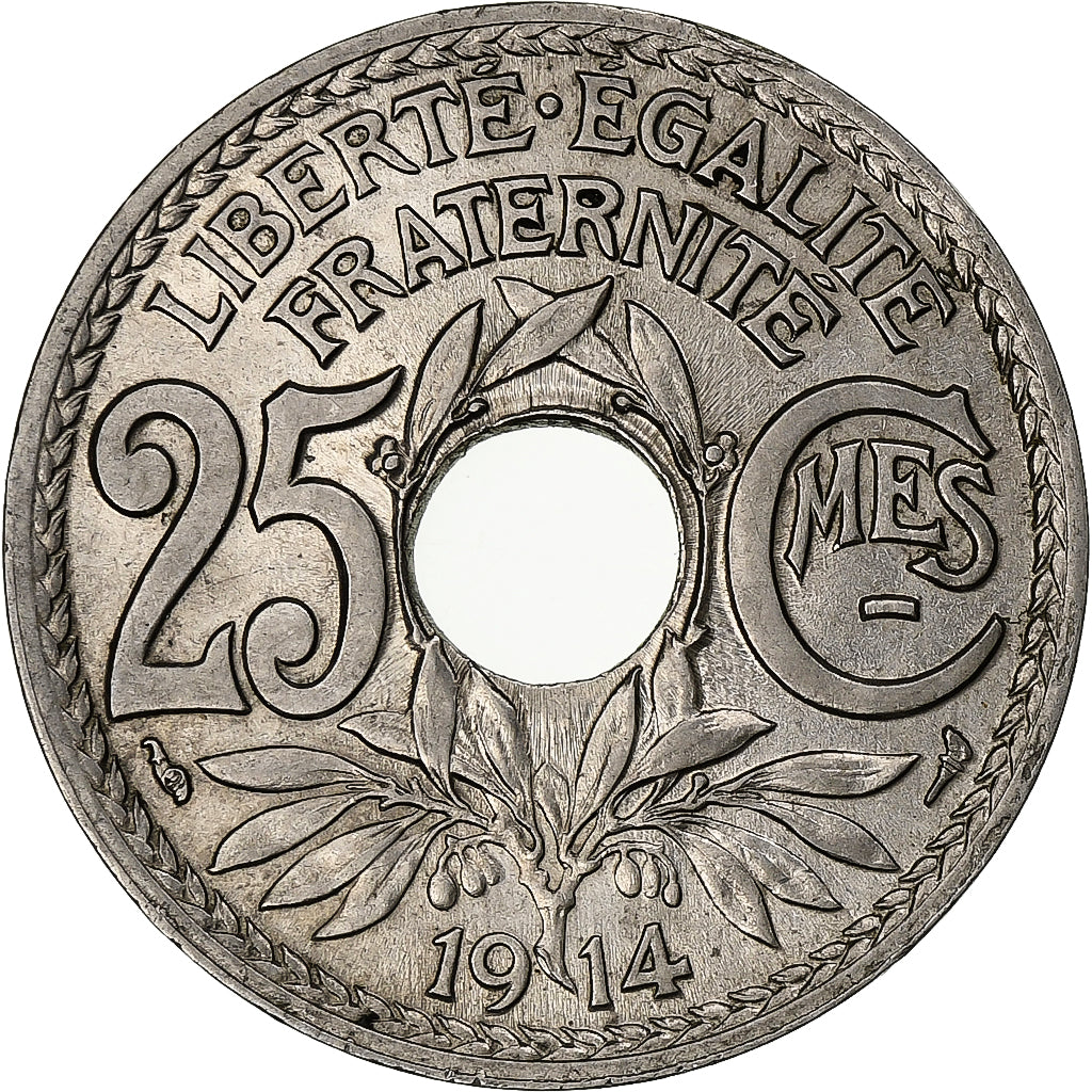 France, 25 Centimes, Lindauer, 1914, Paris, Nickel, MS(63)