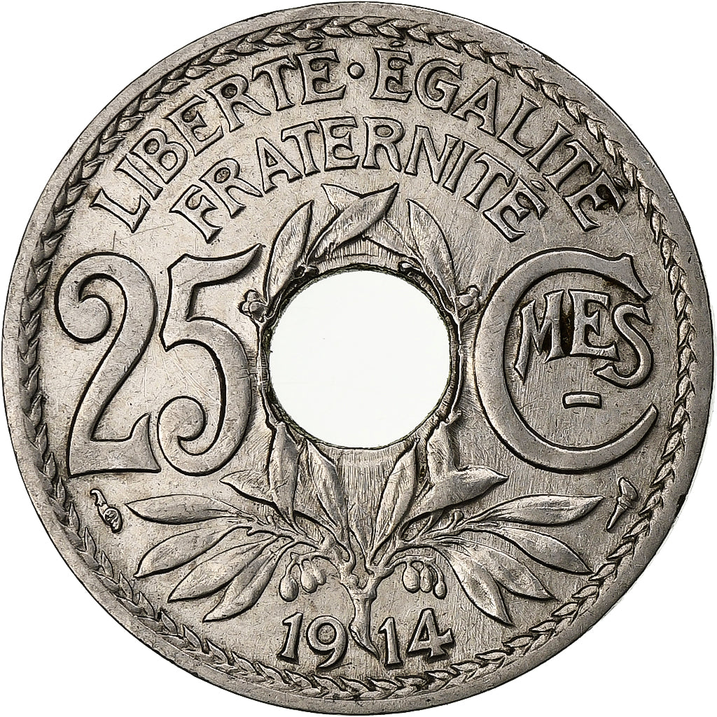 Francia, 25 Centimes, Lindauer, 1914, Paris, Níquel, SC