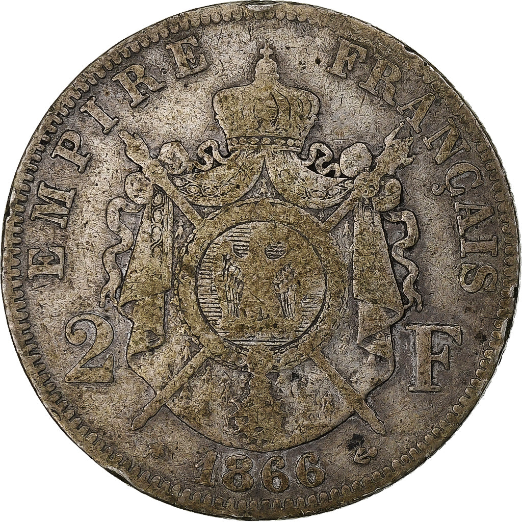 France, Napoleon III, 2 Francs, 1866, Paris, Silver, VF(20-25)
