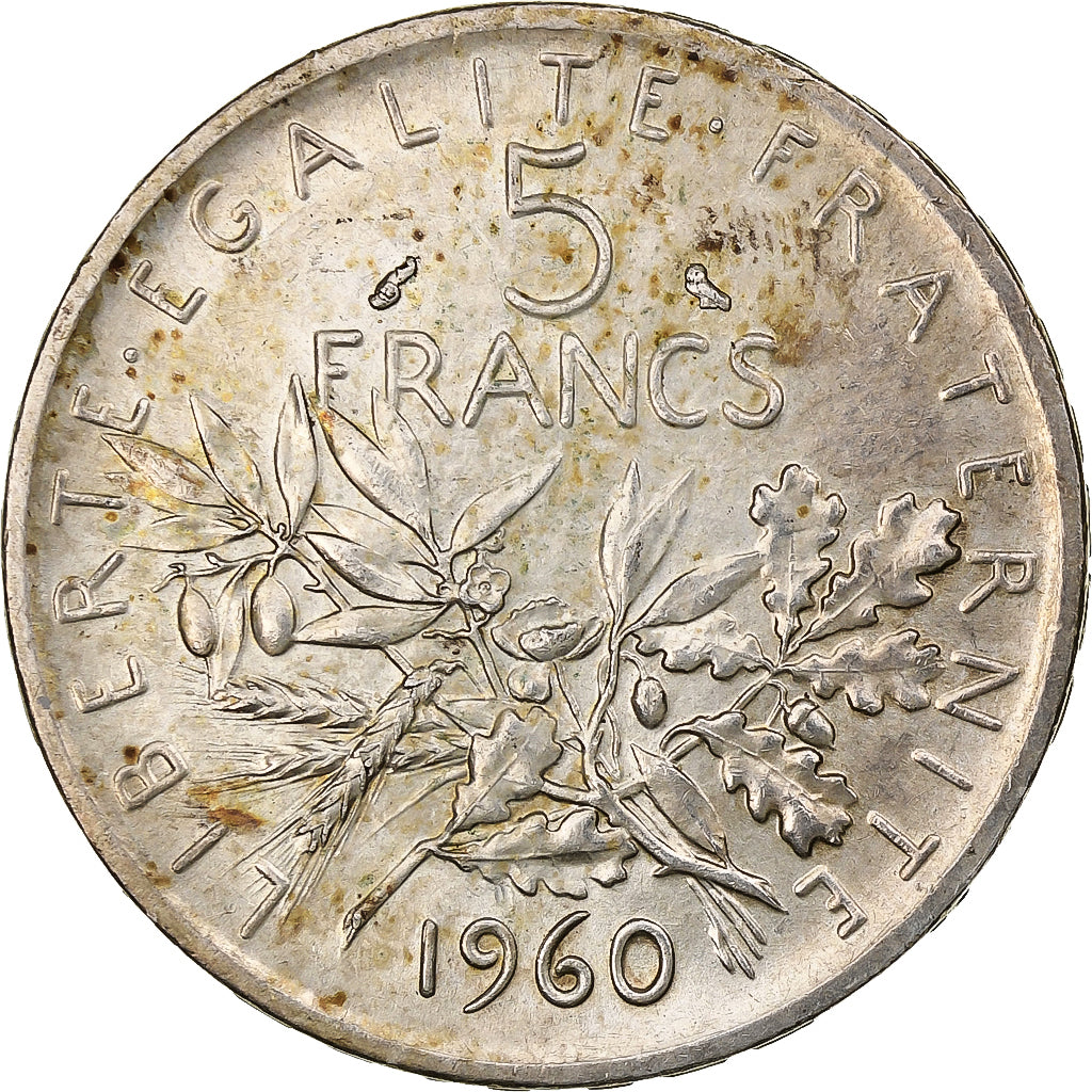 France, 5 Francs, Semeuse, 1960, Paris, Silver, AU(55-58)