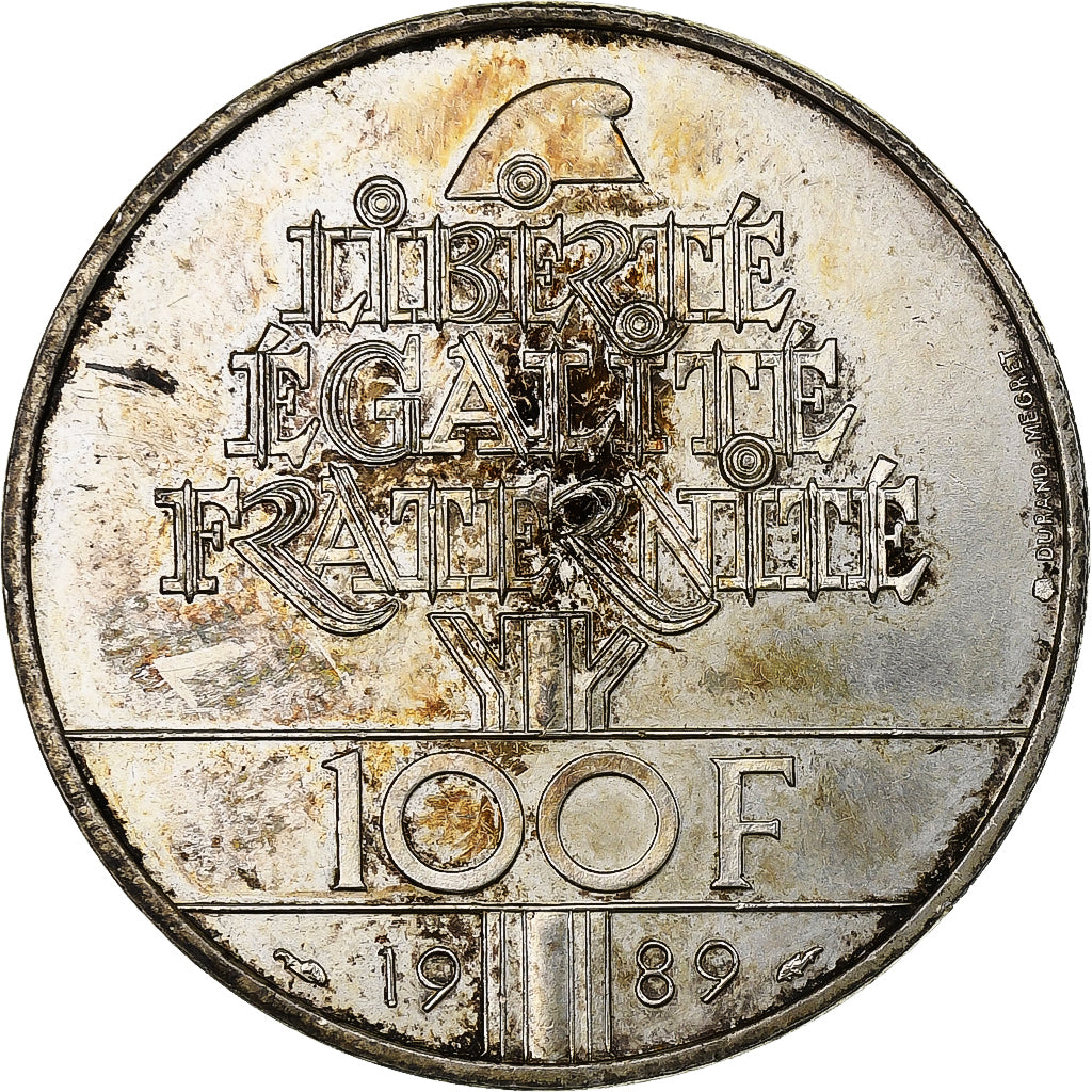 France, 100 Francs, Droits de l'Homme, 1989, Paris, Silver, EF(40-45)