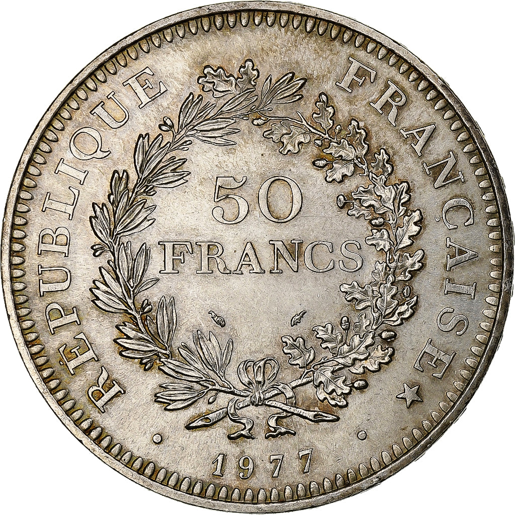 France, 50 Francs, Hercule, 1977, Pessac, Silver, MS(63)