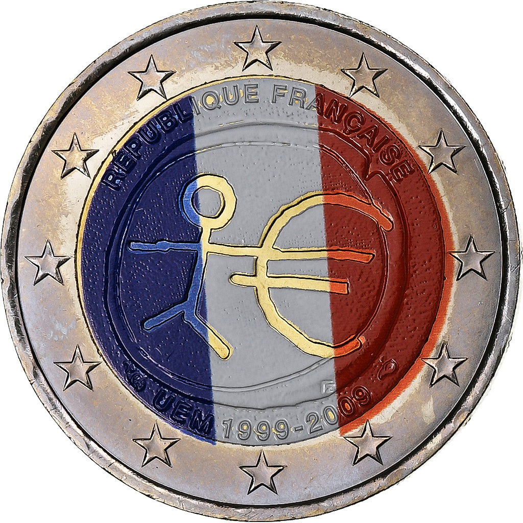 France, 2 Euro, Colourized, 2009, Pessac, Bi-Metallic, MS(63)