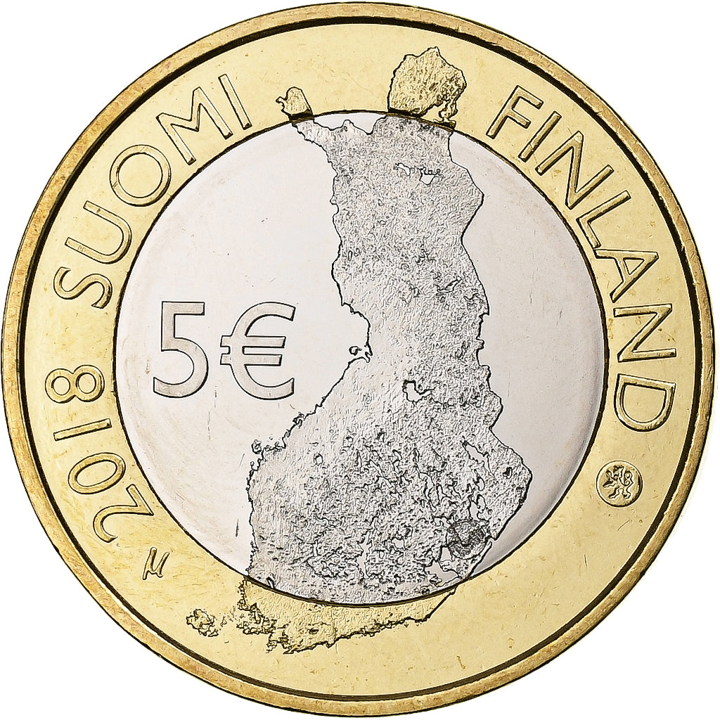 Finlandia, 5 Euro, 2018, Pessac, Bimetálico, SC