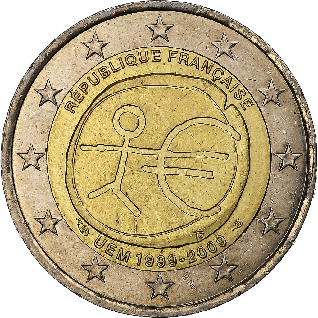 France, 2 Euro, Union économique et monétaire, 2009, Pessac, Bimétallique