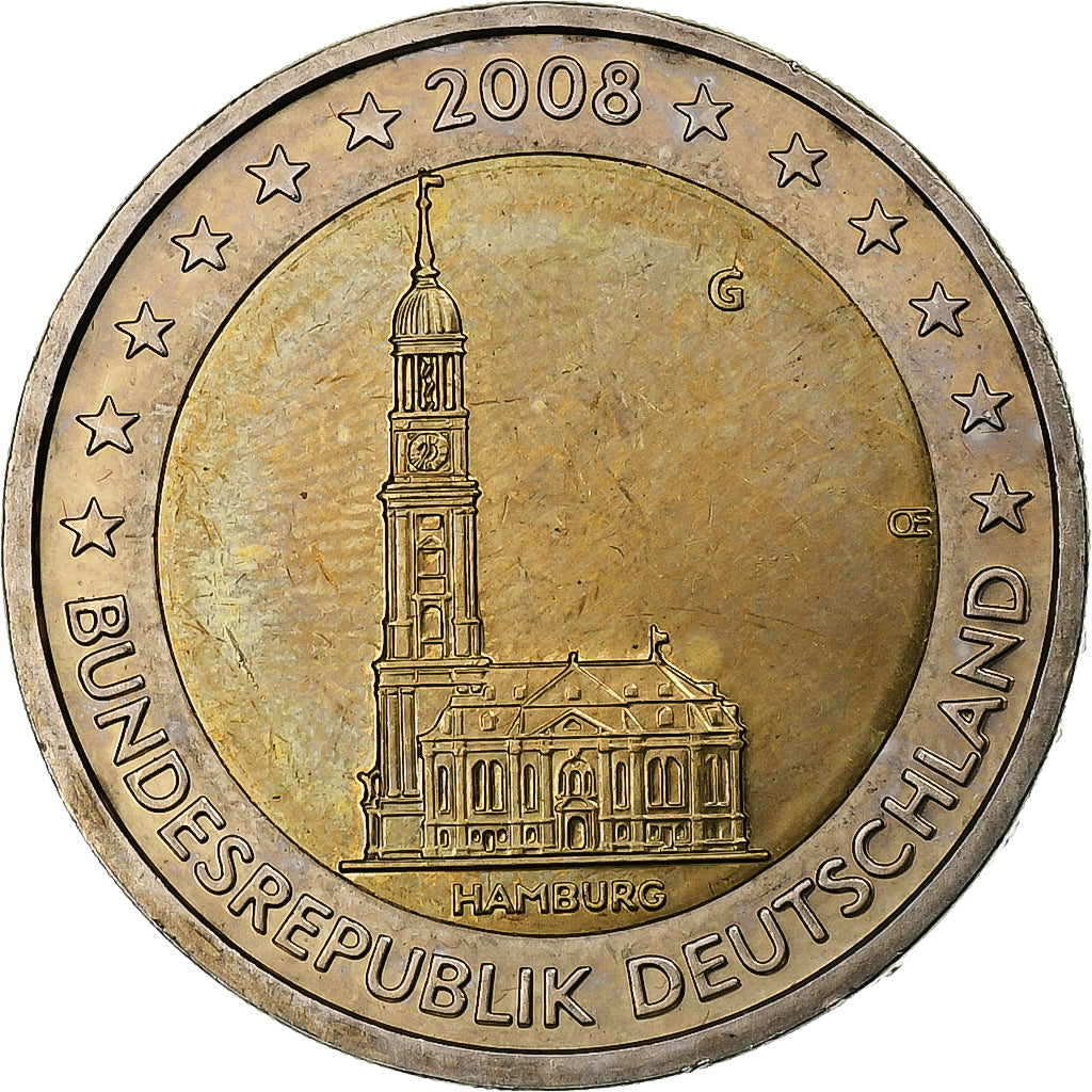 Niemcy, 2 Euro, Hamburg, 2008, Karlsruhe, Bimetaliczny, MS(63)