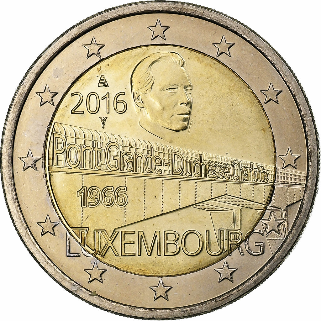 Luxemburgo, 2 Euro, Grand Duchess Charlotte Bridge, 2016, Pessac, Bimetálico
