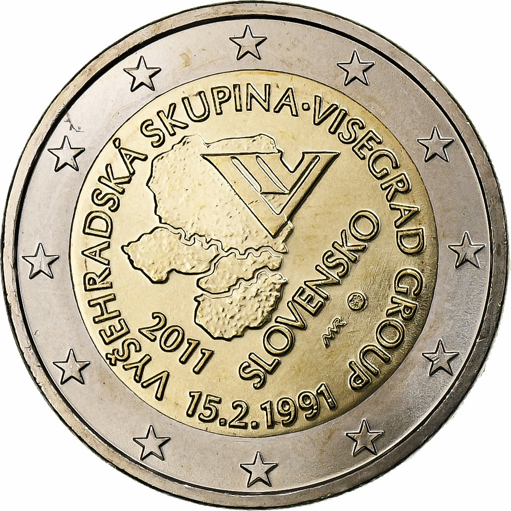 Eslováquia, 2 Euro, Visegrad Group, 2011, Kremnica, Bimetálico, MS(63)
