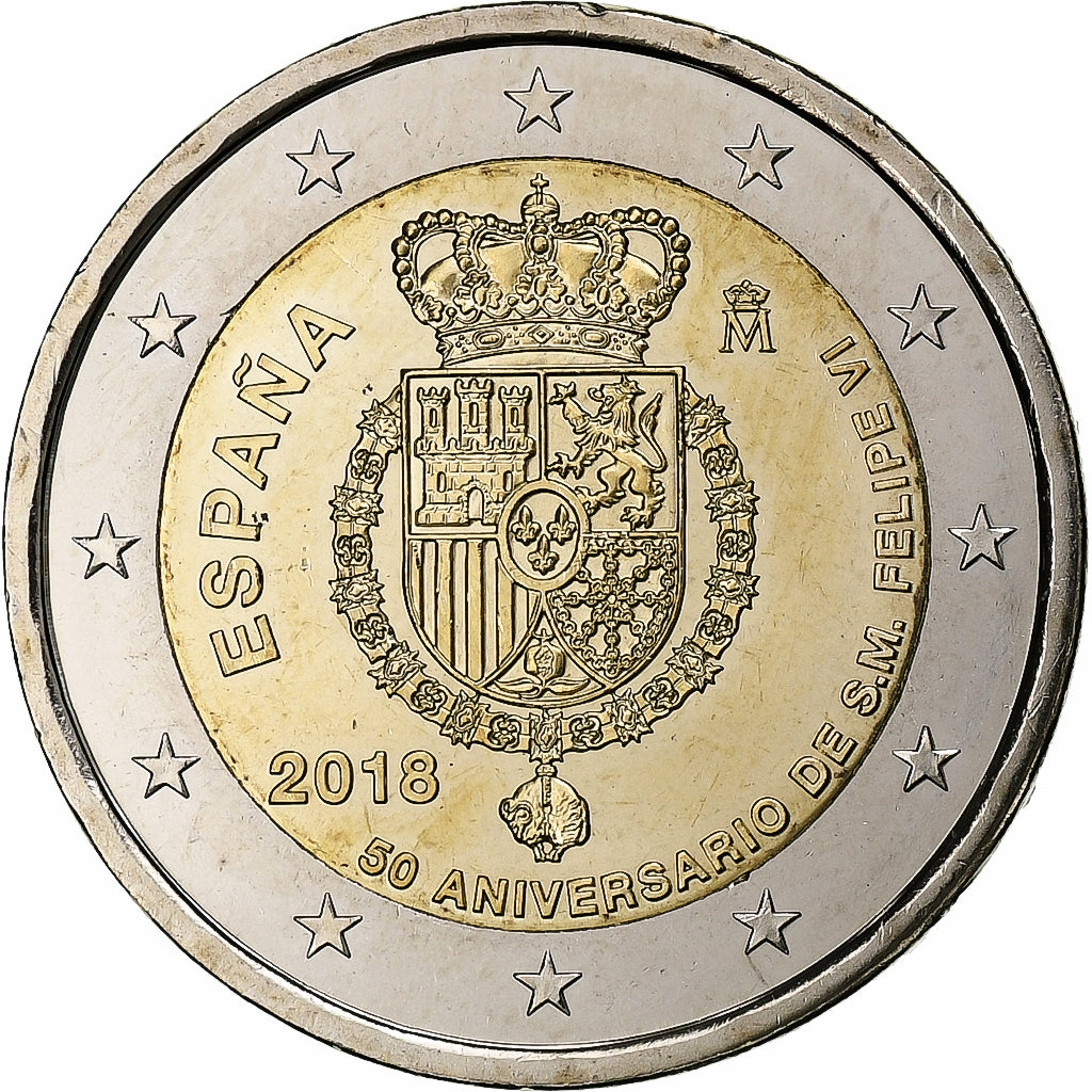 Spain, 2 Euro, Felipe VI 50th Anniversary, 2018, Madrid, Bi-Metallic, MS(63)