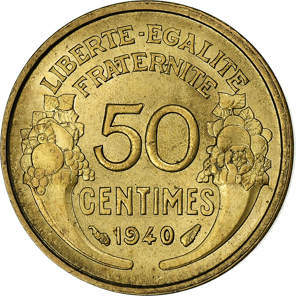 France, 50 Centimes, Morlon, 1940, Paris, Cupro-Aluminium, AU(55-58)