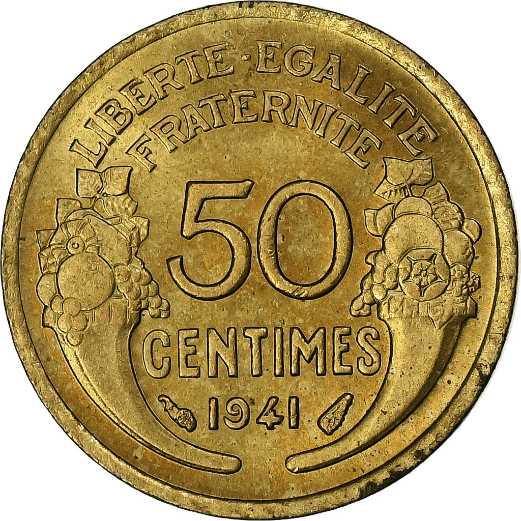 France, 50 Centimes, Morlon, 1941, Paris, Cupro-Aluminium, AU(55-58)
