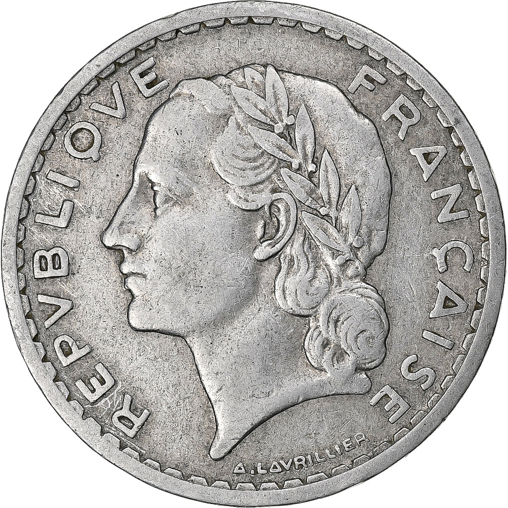 França, 5 Francs, Lavrillier, 1952, Paris, Alumínio, EF(40-45), Gadoury:766a
