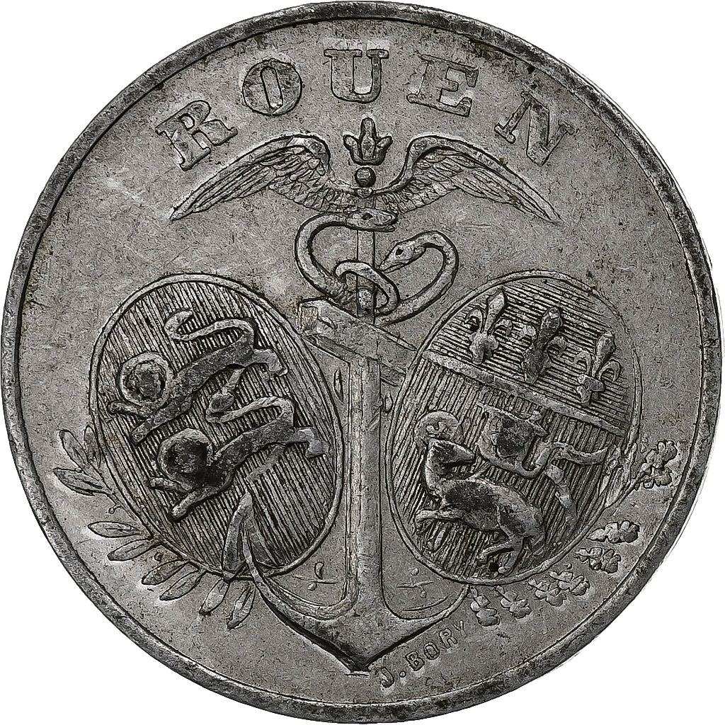 França, Chambre de commerce de Rouen, 5 Centimes, 1918, VF(20-25), Alumínio